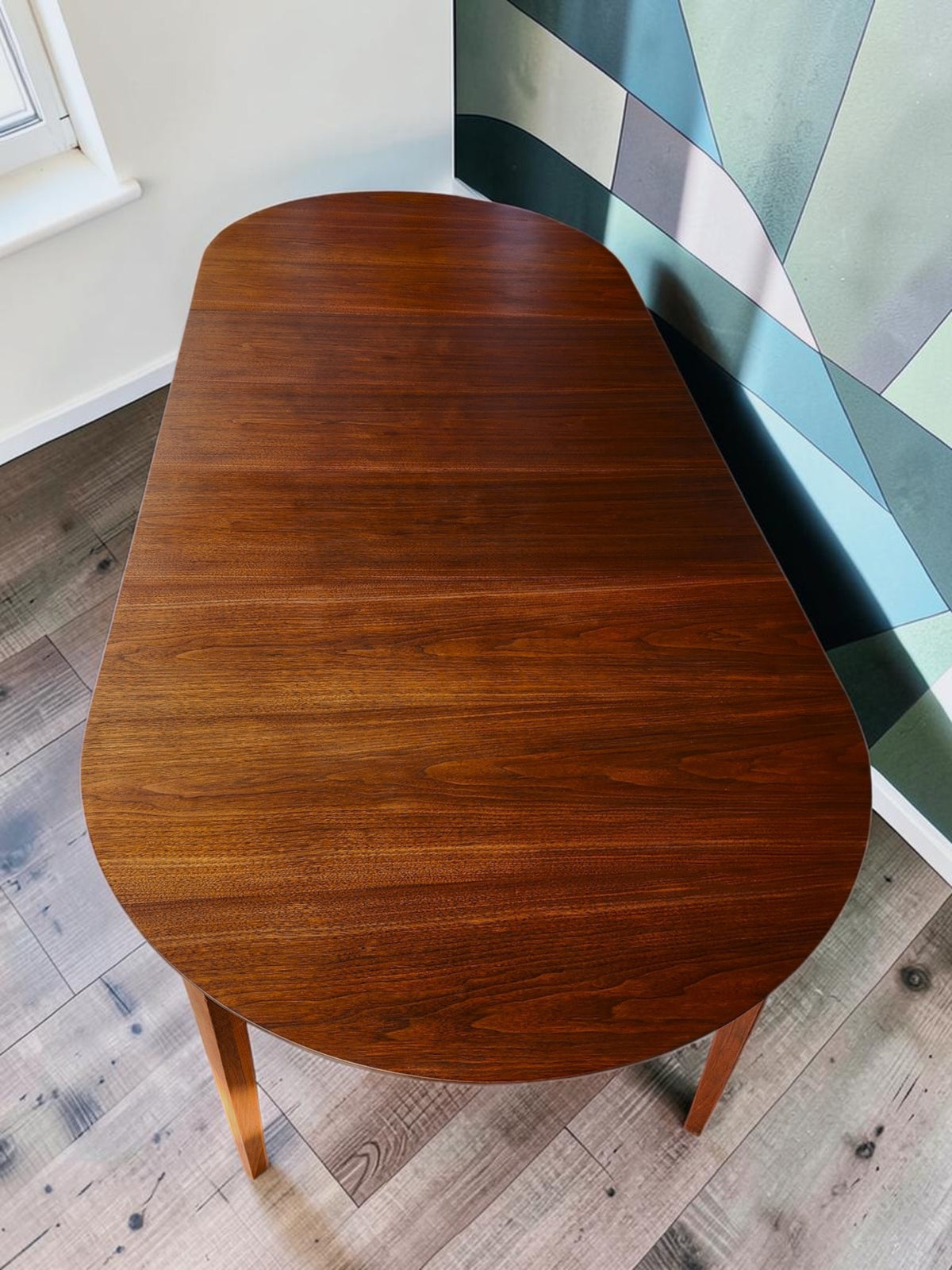 REFINISHED Mid Century Modern Walnut Dining Table Oval w 3 Leaves 60