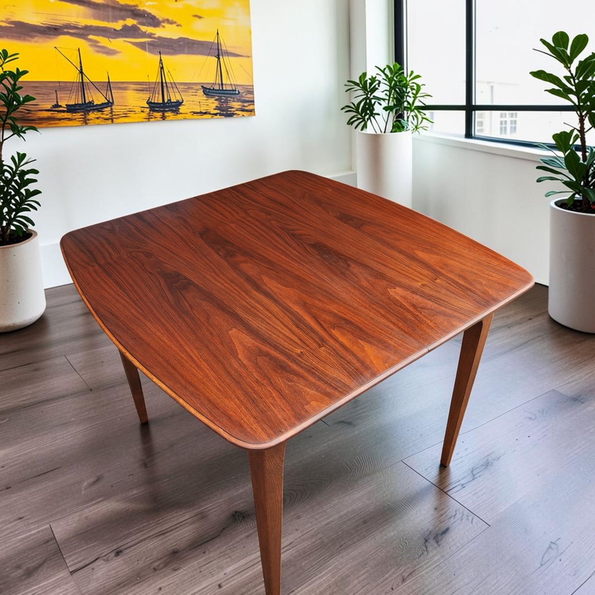 REFINISHED Mid Century Modern Walnut Dining Table w 3 Leaves 38