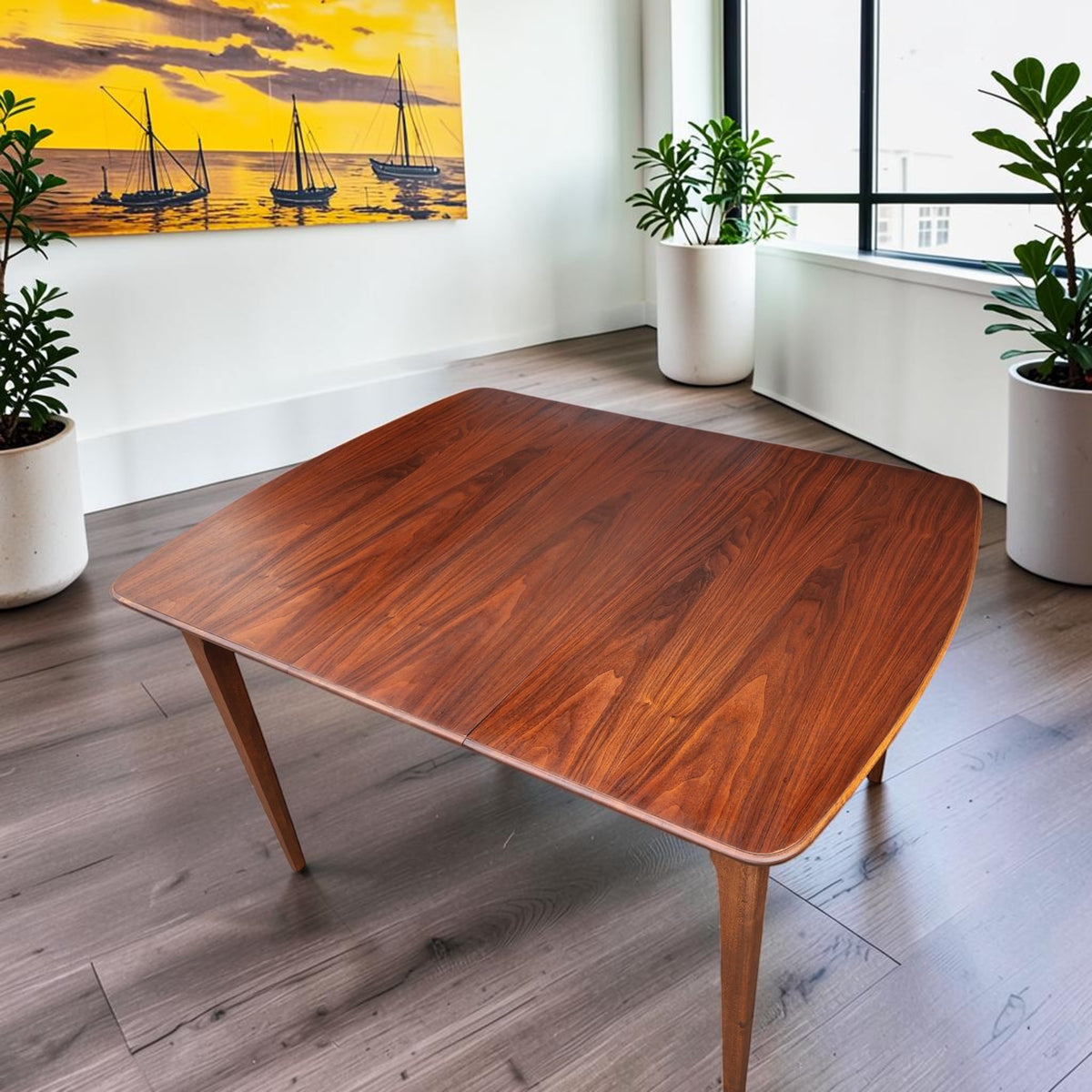 REFINISHED Mid Century Modern Walnut Dining Table w 3 Leaves 38