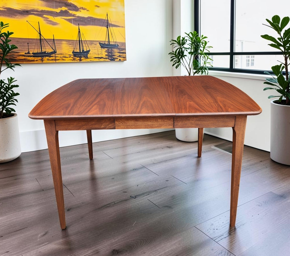 REFINISHED Mid Century Modern Walnut Dining Table w 3 Leaves 38