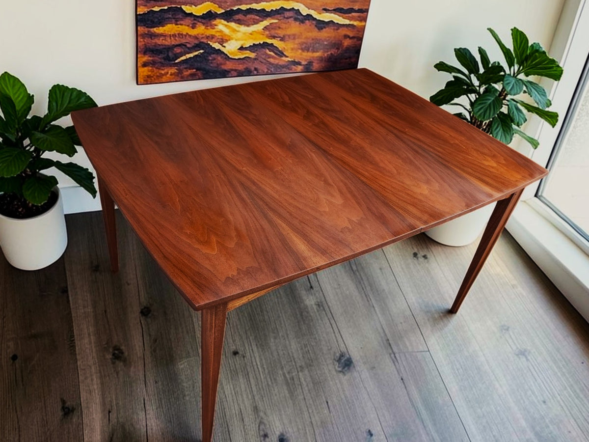 REFINISHED Mid Century Modern Walnut Dining Table w 1 Leaf 54