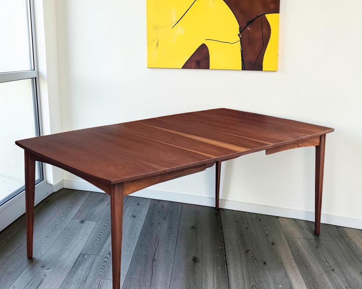 REFINISHED Mid Century Modern Walnut Dining Table w 1 Leaf 54