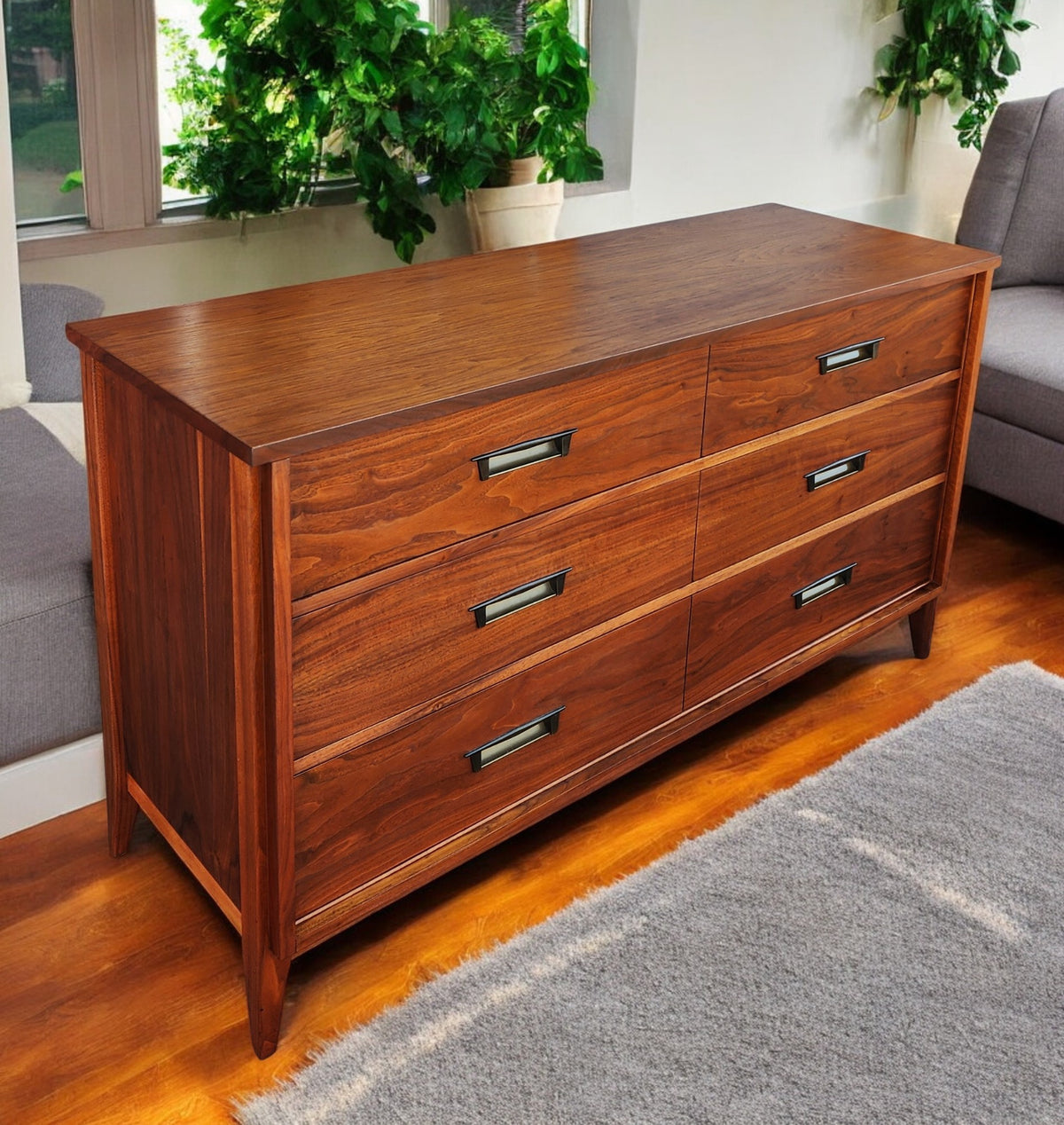REFINISHED Mid Century Modern Walnut Dresser 6 Drawers by Gibbard 58