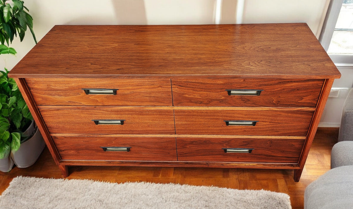 REFINISHED Mid Century Modern Walnut Dresser 6 Drawers by Gibbard 58
