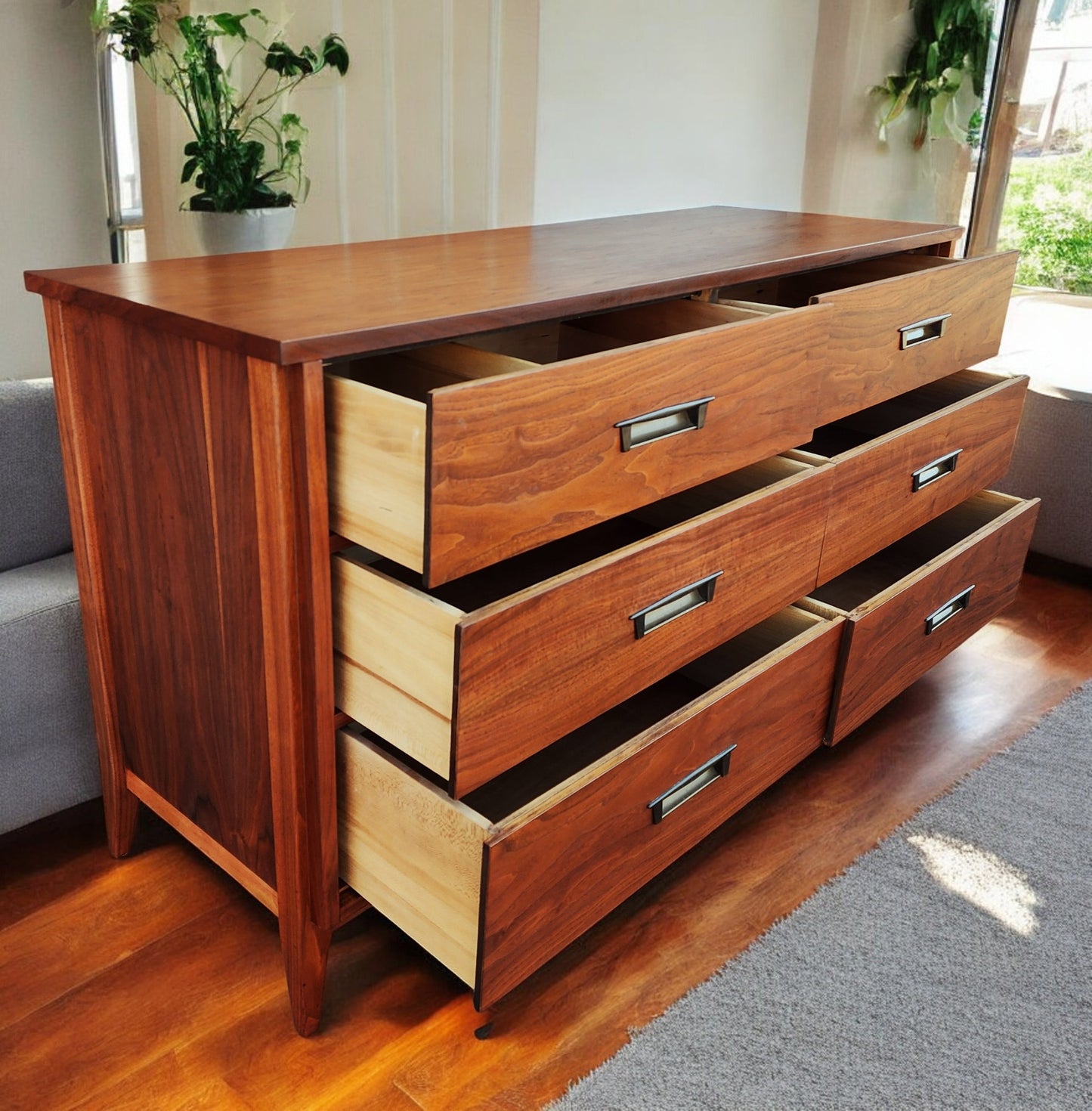 REFINISHED Mid Century Modern Walnut Dresser 6 Drawers by Gibbard 58"