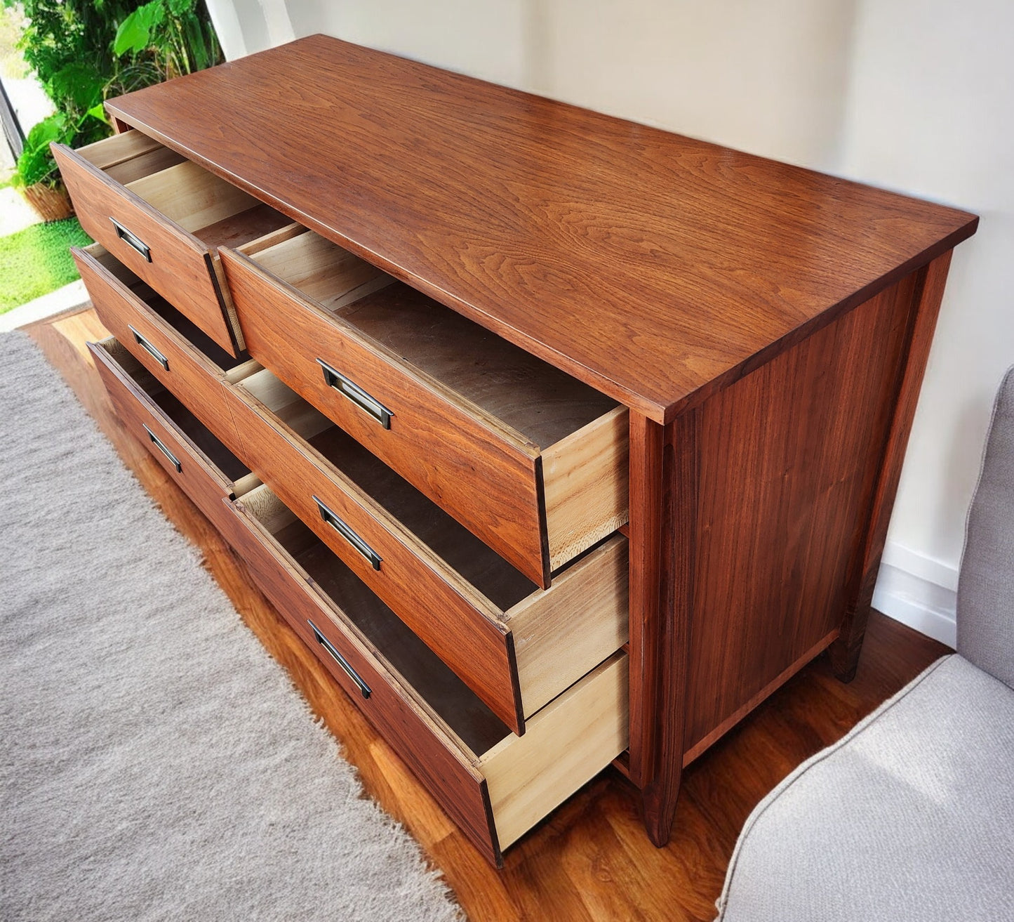 REFINISHED Mid Century Modern Walnut Dresser 6 Drawers by Gibbard 58"