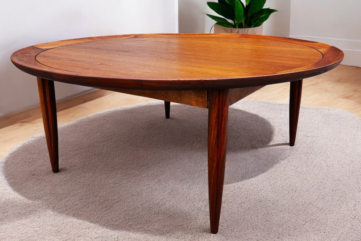 REFINISHED Mid Century Modern Walnut Round Coffee Table by Deilcraft D38