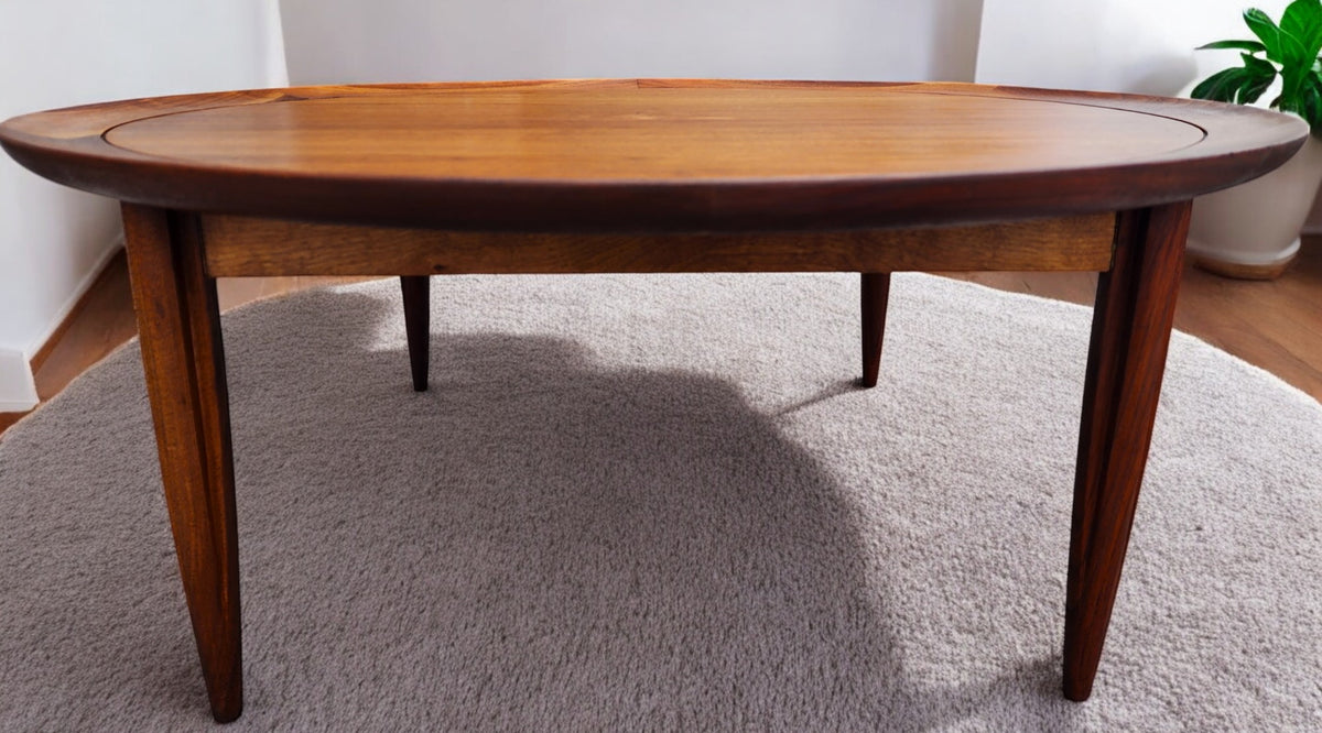 REFINISHED Mid Century Modern Walnut Round Coffee Table by Deilcraft D38