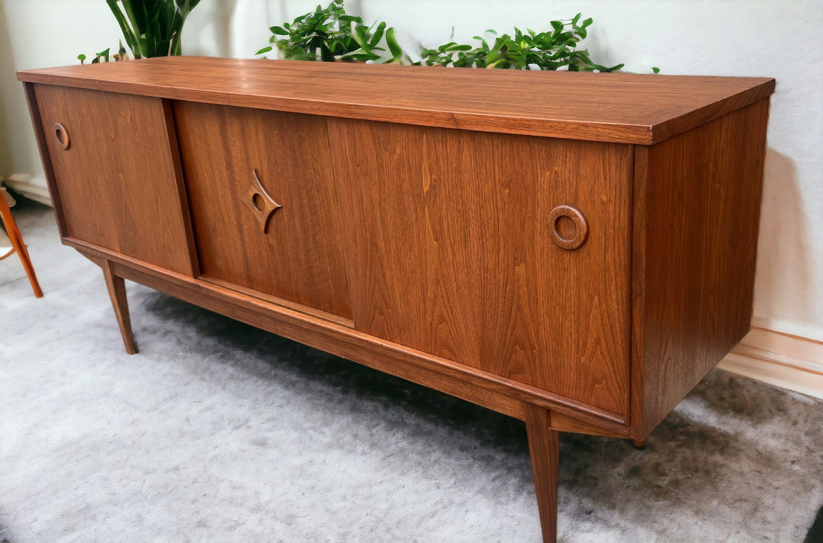 REFINISHED Mid Century Modern Walnut Sideboard Buffet 6 ft