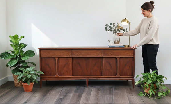 REFINISHED Mid Century Modern Walnut Sideboard 74"