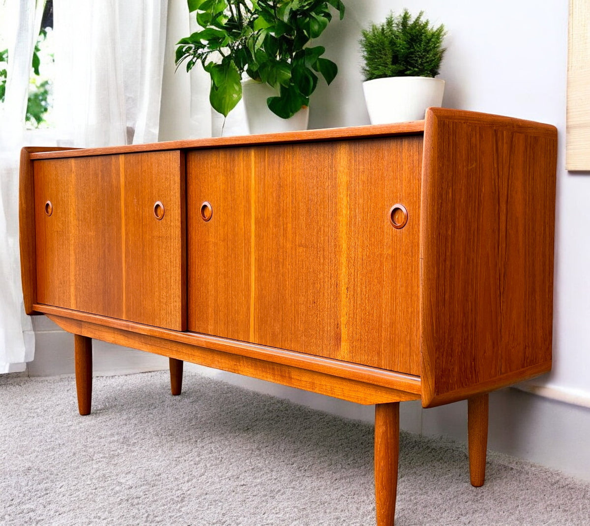 On Hold***REFINISHED Mid Century Teak Sideboard Buffet TV Media Console by R.Huber 60