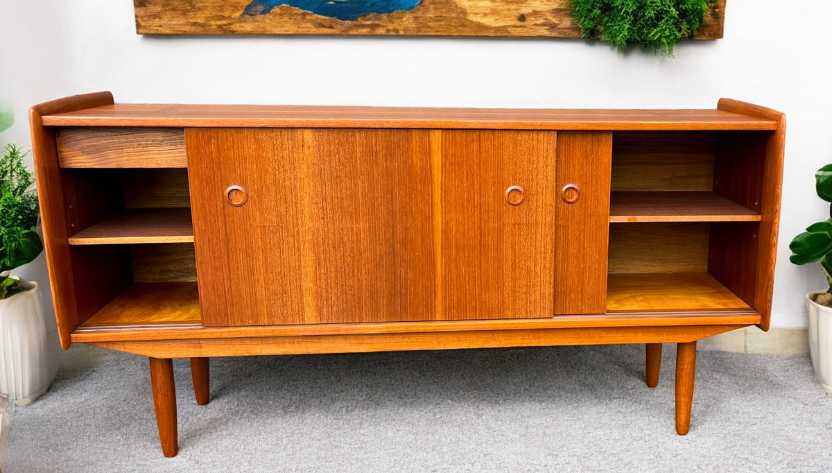 On Hold***REFINISHED Mid Century Teak Sideboard Buffet TV Media Console by R.Huber 60