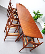 REFINISHED MCM Boat Shaped Teak Table Self storing w 2 Leaves by G. Bahus 63