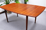 REFINISHED MCM Boat Shaped Teak Table Self storing w 2 Leaves by G. Bahus 63