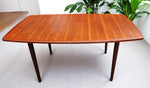 REFINISHED MCM Boat Shaped Teak Table Self storing w 2 Leaves by G. Bahus 63