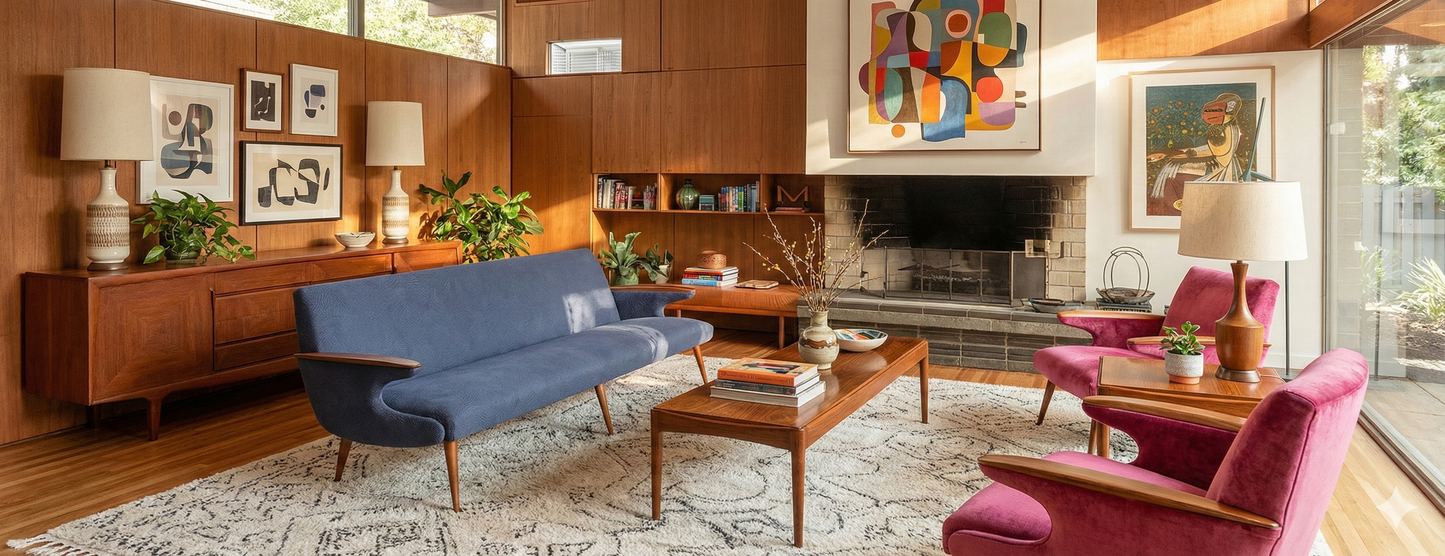 REFINISHED REUPHOLSTERED Mid Century Modern L. Tiengo Sofa & 2 Lounge Chairs