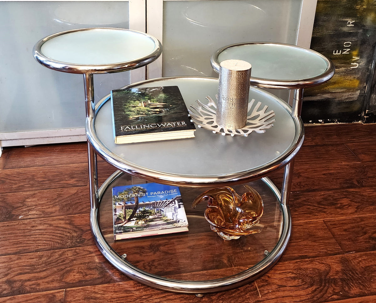 Mid Century Modern Milo Baughman Style Swivel Tiered Circles Coffee Table 29
