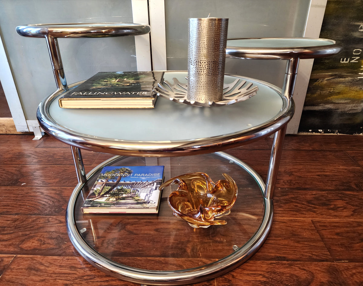 Mid Century Modern Milo Baughman Style Swivel Tiered Circles Coffee Table 29