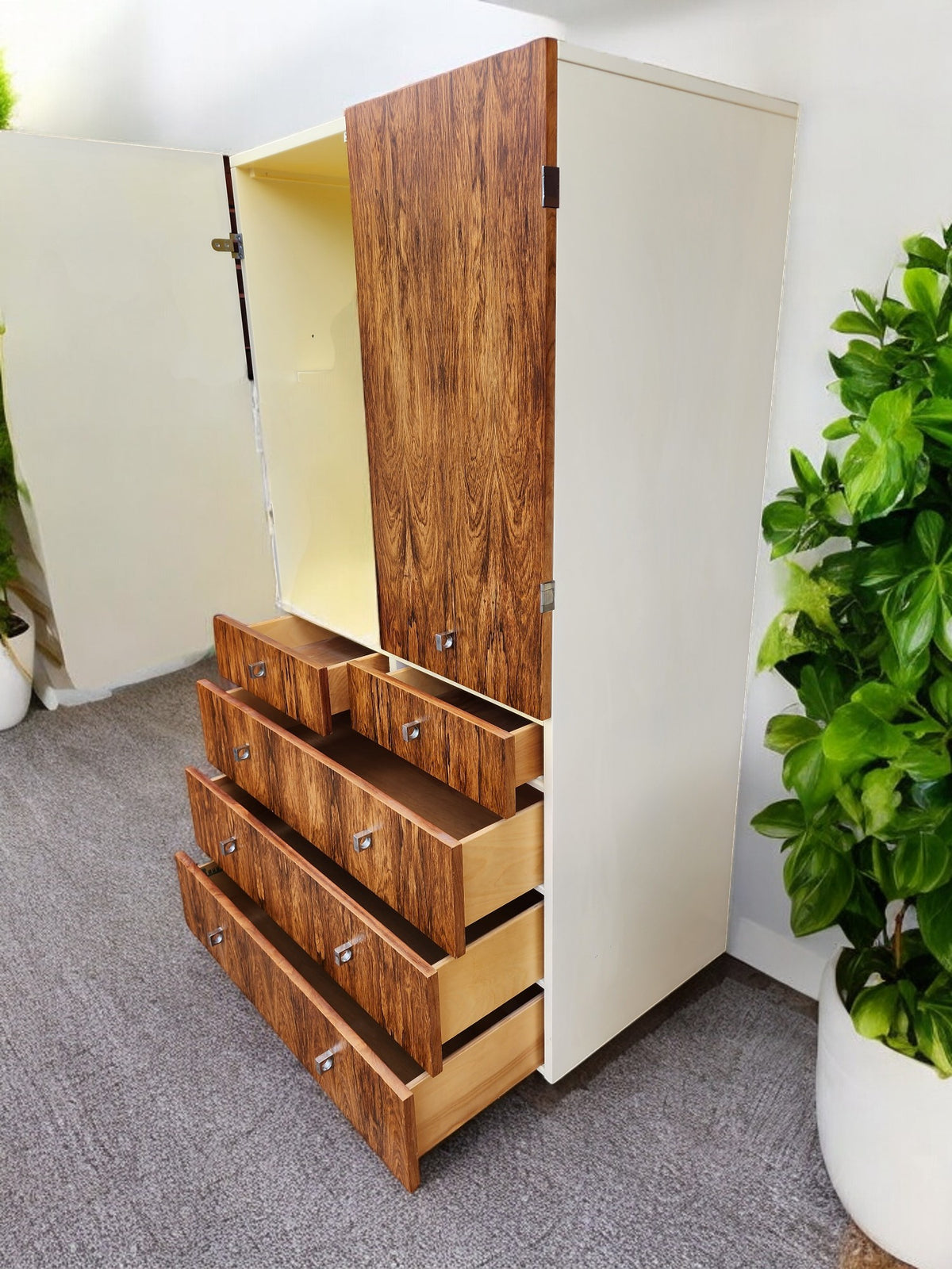 RESTORED Mid Century Modern Rosewood Dresser & Armoire by Roger Rougier