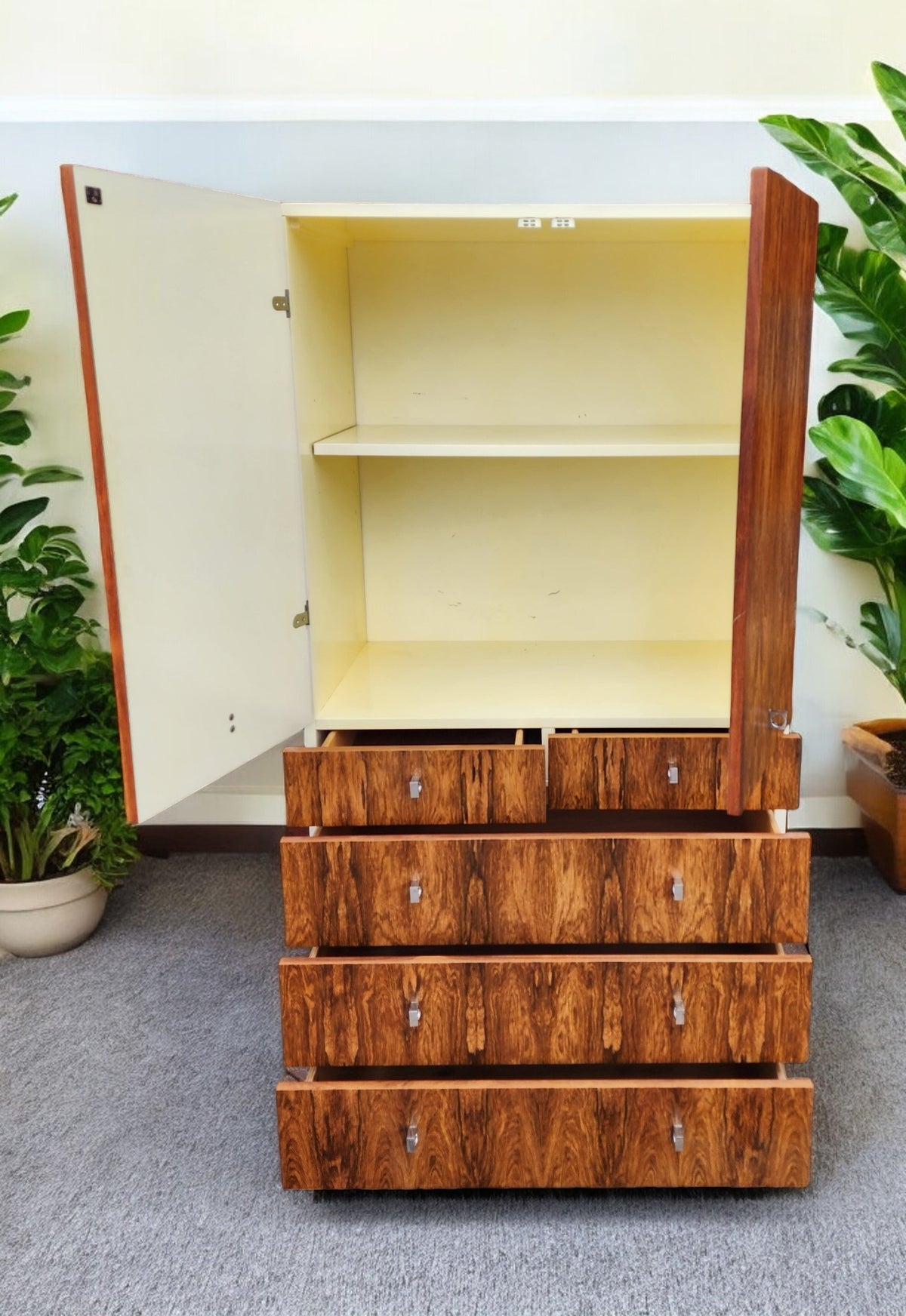 RESTORED Mid Century Modern Rosewood Dresser & Armoire by Roger Rougier