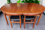 REFINISHED Danish MCM Roundette Teak Extension Table & 6 Chairs (4-legged) by Hans Olsen 1