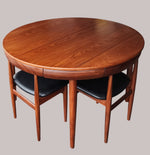 REFINISHED Danish MCM Roundette Teak Extension Table & 6 Chairs (4-legged) by Hans Olsen 2