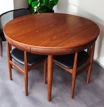 REFINISHED Danish MCM Roundette Teak Extension Table & 6 Chairs (4-legged) by Hans Olsen 6