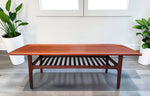 REFINISHED  Mid Century Modern Teak Coffee Table with Slatted Shelf 5 ft 1