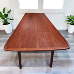 REFINISHED  Mid Century Modern Teak Coffee Table with Slatted Shelf 5 ft 7