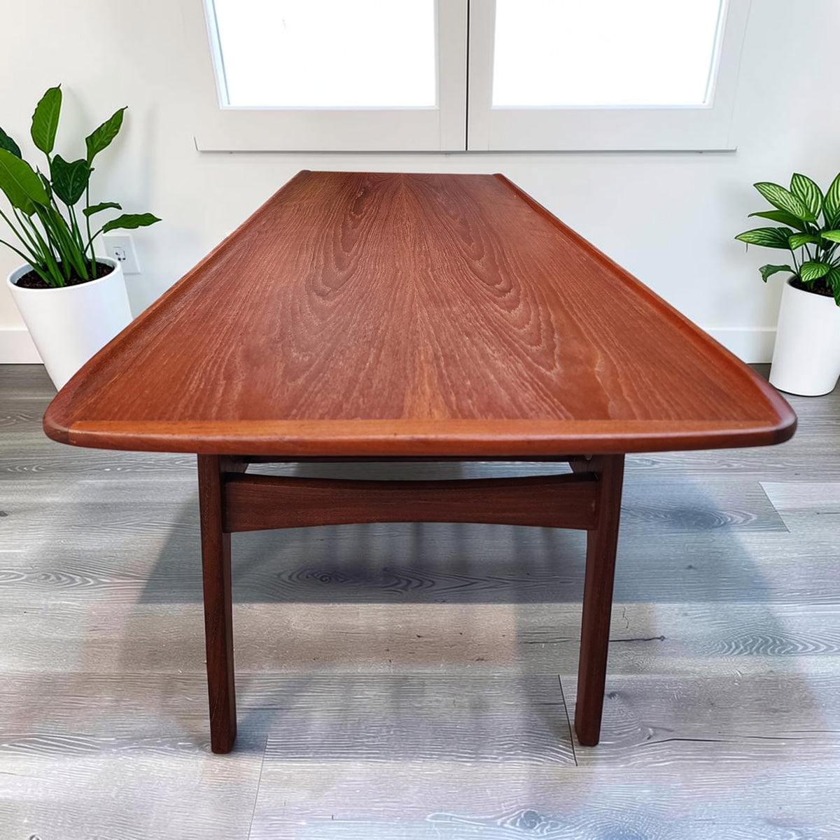 REFINISHED  Mid Century Modern Teak Coffee Table with Slatted Shelf 5 ft