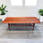 REFINISHED  Mid Century Modern Teak Coffee Table with Slatted Shelf 5 ft 11