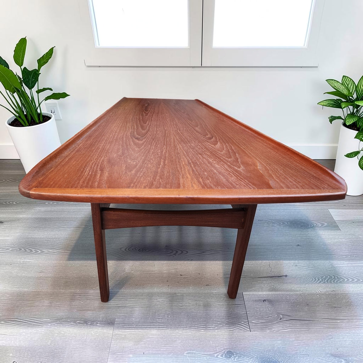REFINISHED  Mid Century Modern Teak Coffee Table with Slatted Shelf 5 ft
