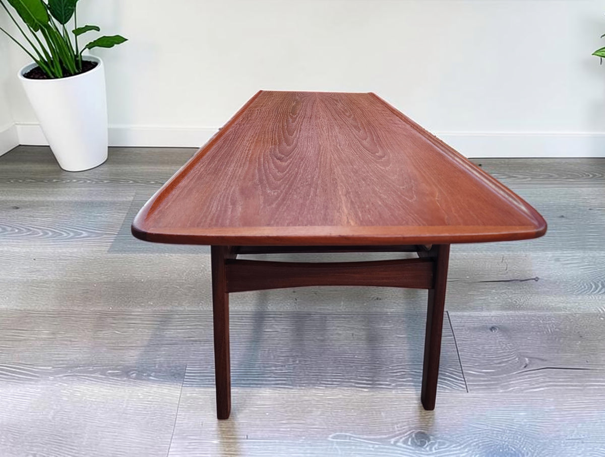 REFINISHED  Mid Century Modern Teak Coffee Table with Slatted Shelf 5 ft