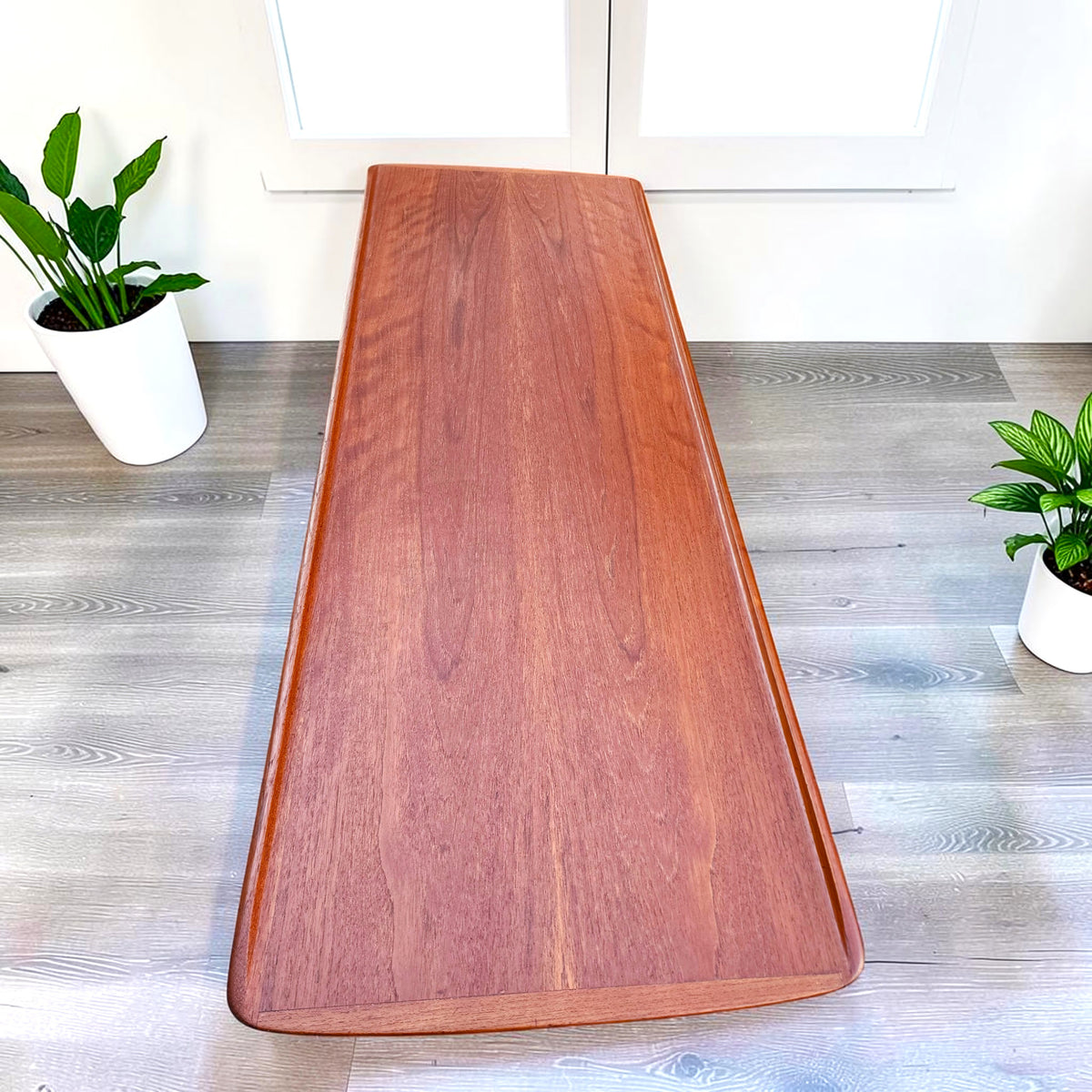 REFINISHED  Mid Century Modern Teak Coffee Table with Slatted Shelf 5 ft