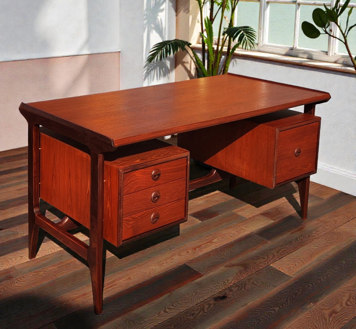 REFINISHED Mid Century Modern Teak Desk with Bookcase Back by Punch