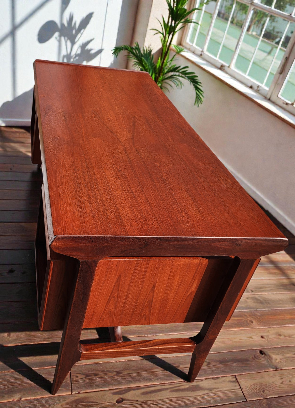 REFINISHED Mid Century Modern Teak Desk with Bookcase Back by Punch