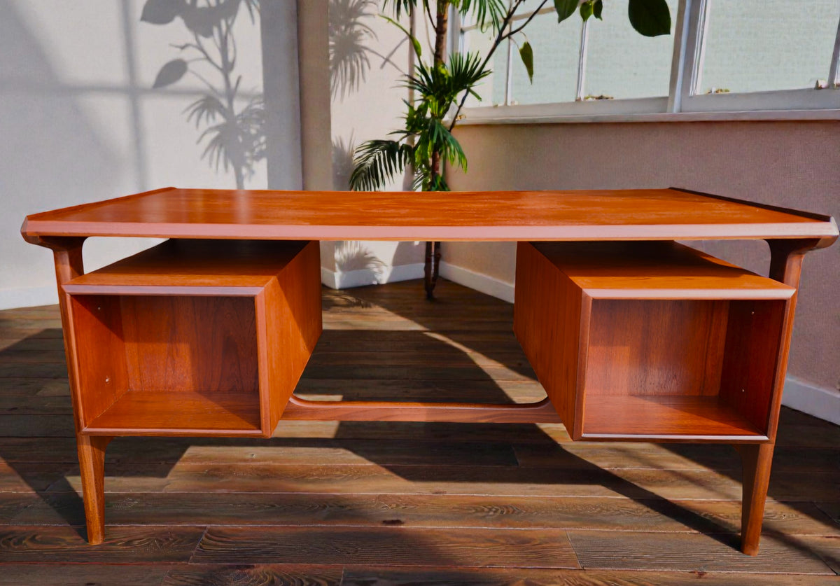 REFINISHED Mid Century Modern Teak Desk with Bookcase Back by Punch