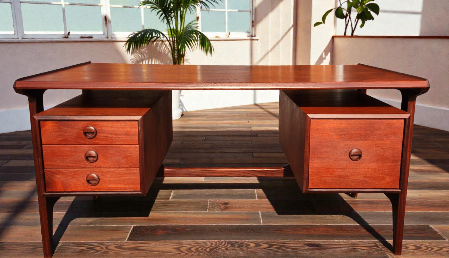 Coming***REFINISHED Mid Century Modern Teak Desk with Bookcase Back by Punch