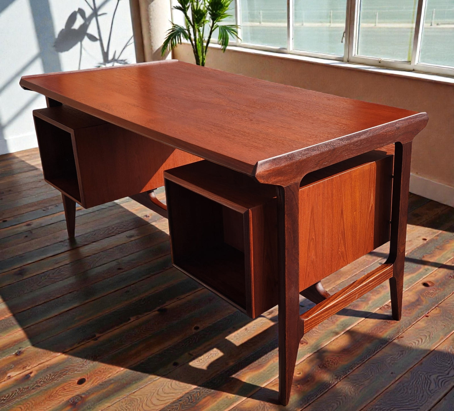 Coming***REFINISHED Mid Century Modern Teak Desk with Bookcase Back by Punch