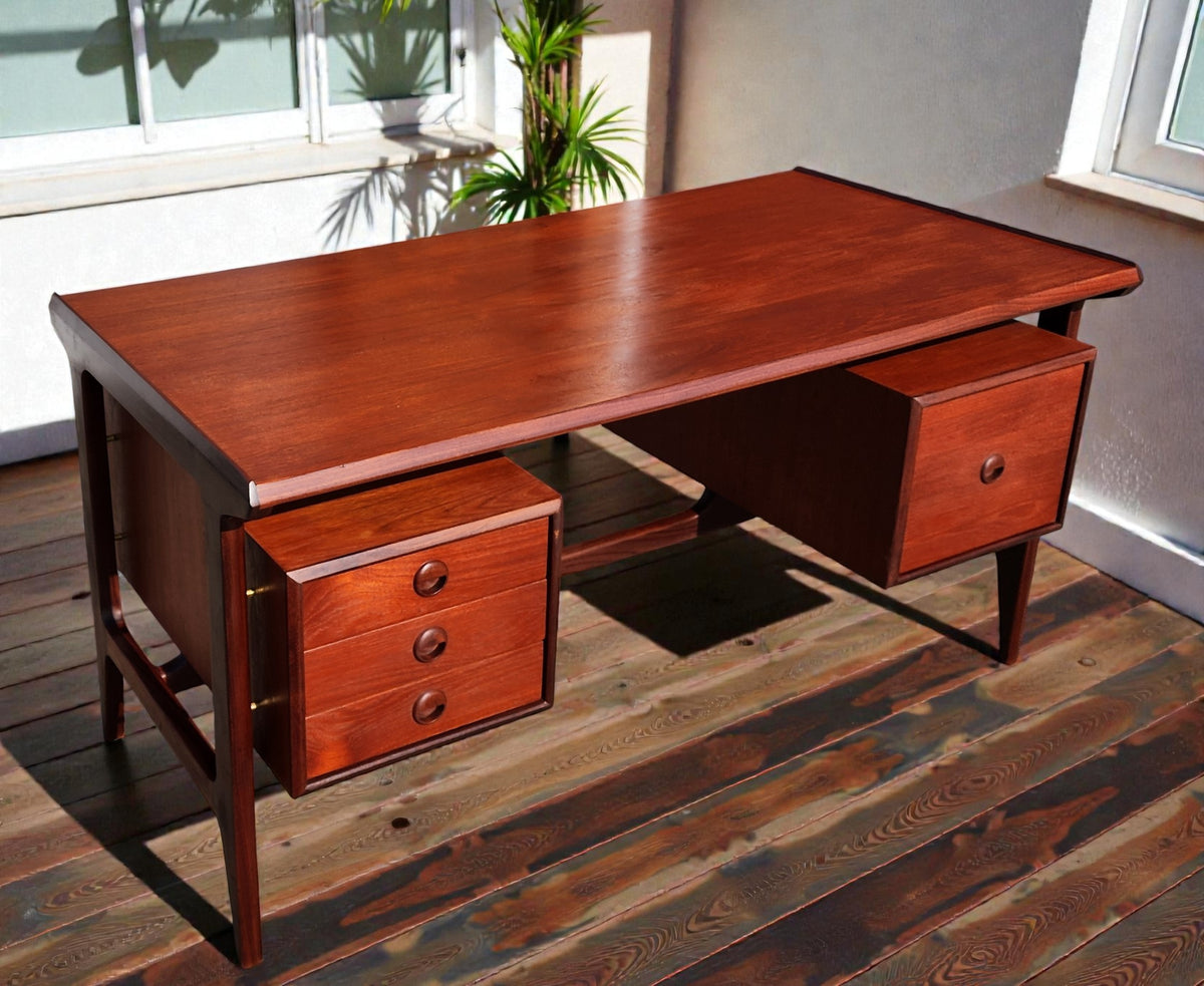 REFINISHED Mid Century Modern Teak Desk with Bookcase Back by Punch