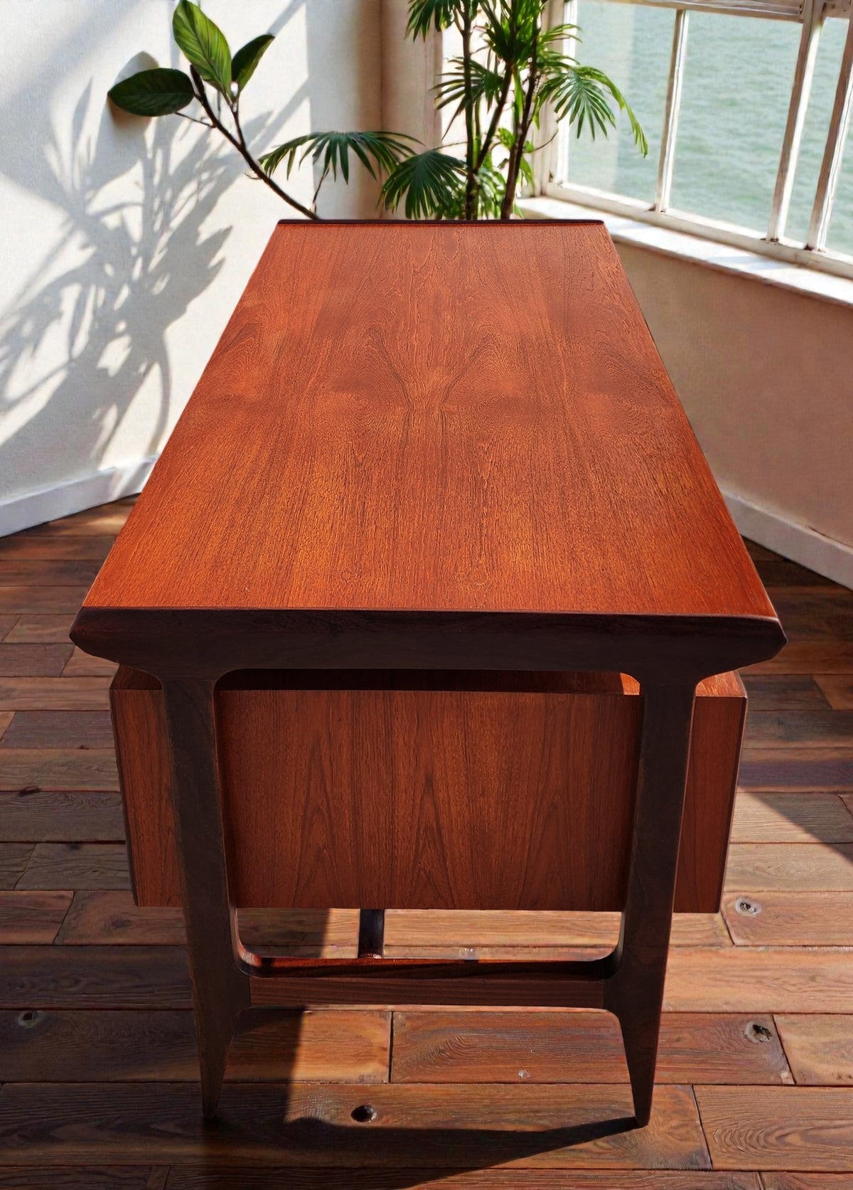 REFINISHED Mid Century Modern Teak Desk with Bookcase Back by Punch