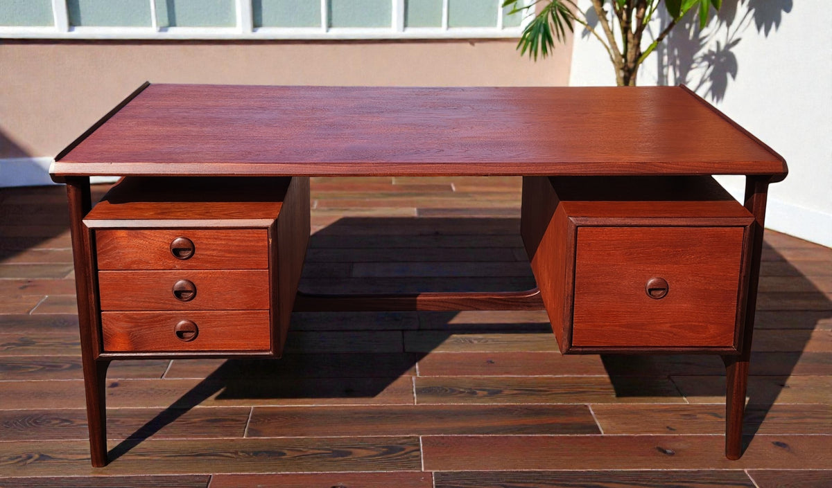 REFINISHED Mid Century Modern Teak Desk with Bookcase Back by Punch