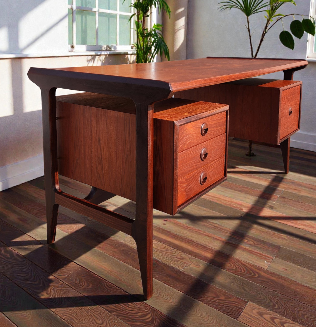 REFINISHED Mid Century Modern Teak Desk with Bookcase Back by Punch