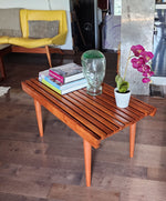 REFINISHED Mid Century Modern Teak Slatted Bench or Coffee Table 3 ft 1