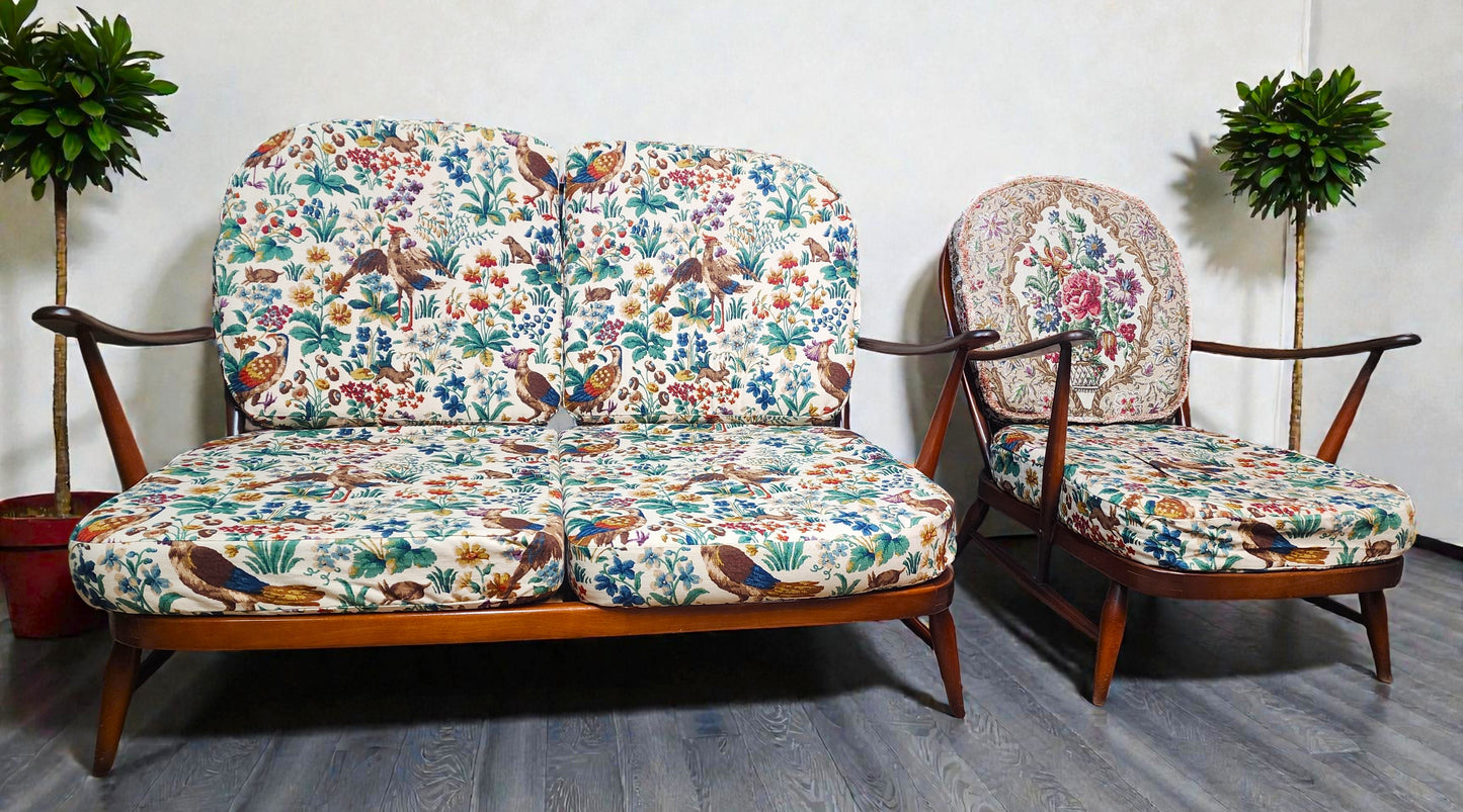 RESTORED Mid Century Modern Elm Armchair by Ercol, fleur-de-lis