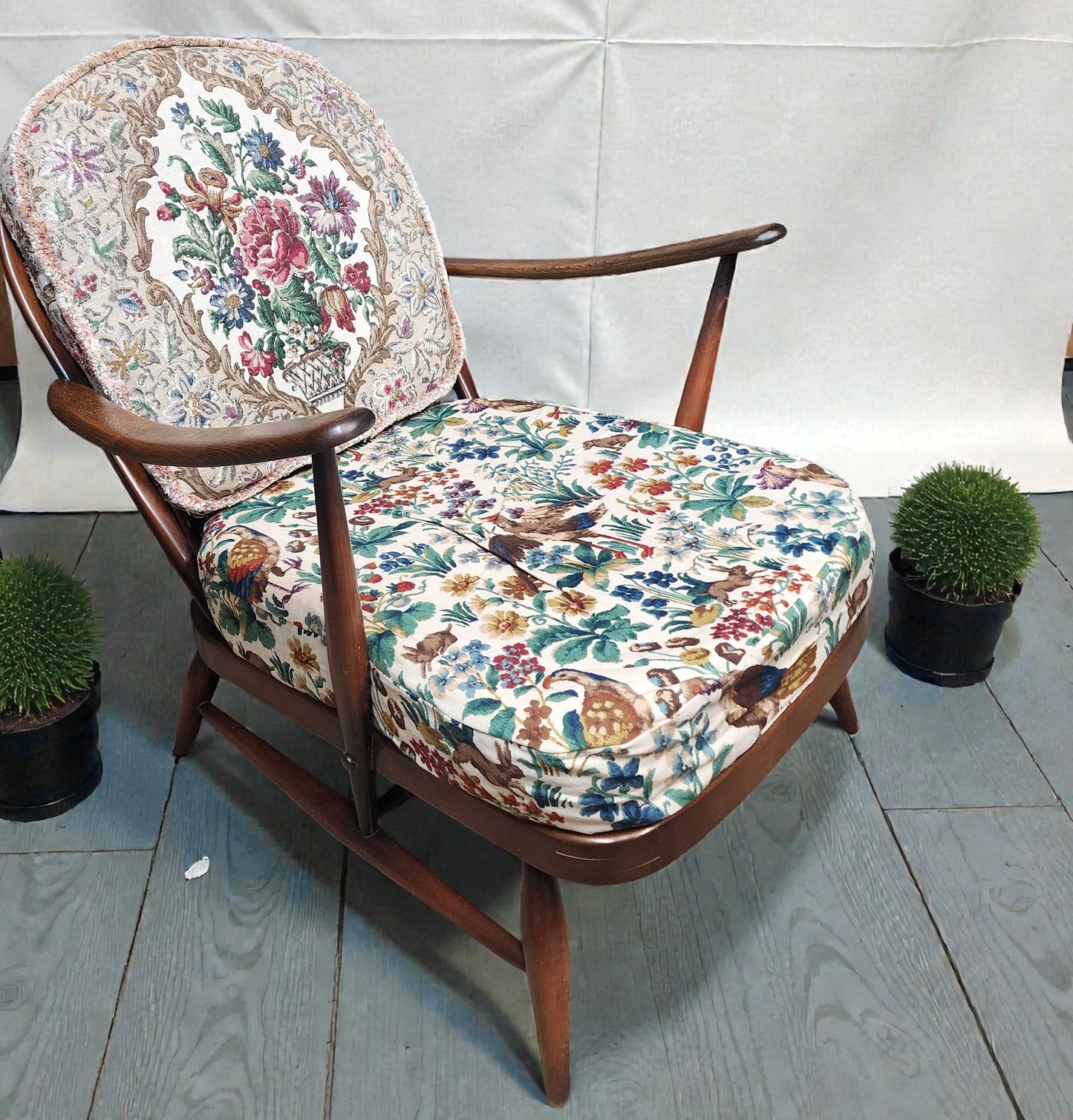 RESTORED Mid Century Modern Elm Armchair by Ercol, fleur-de-lis