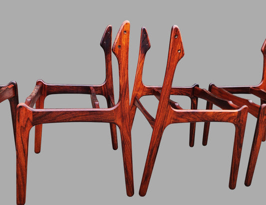 6 REFINISHED will be REUPHOLSTERED Danish MCM Rosewood Chairs by Erik Buch #49