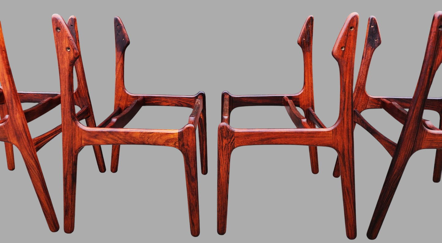6 REFINISHED will be REUPHOLSTERED Danish MCM Rosewood Chairs by Erik Buch #49