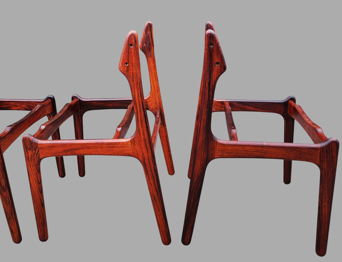 6 REFINISHED will be REUPHOLSTERED Danish MCM Rosewood Chairs by Erik Buch #49