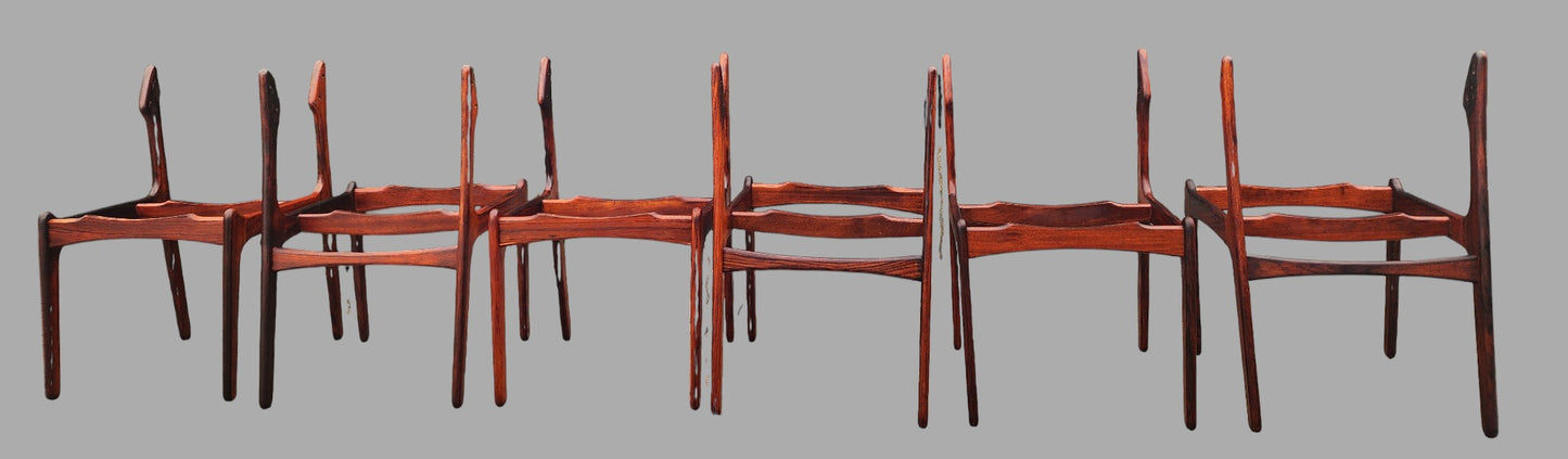 6 REFINISHED will be REUPHOLSTERED Danish MCM Rosewood Chairs by Erik Buch #49